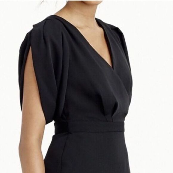 J Crew Felicity Drapey Matte Crepe Midi Cocktail Formal Dress Black Size 12 - Picture 2 of 10